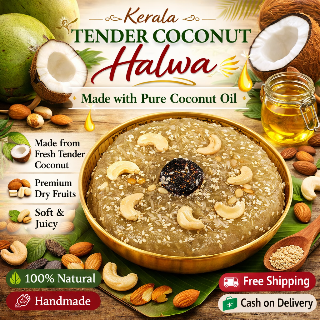 Tender Coconut Halwa – Made with Pure Coconut Oil | Handmade Kerala Sweet | Premium Dry Fruits