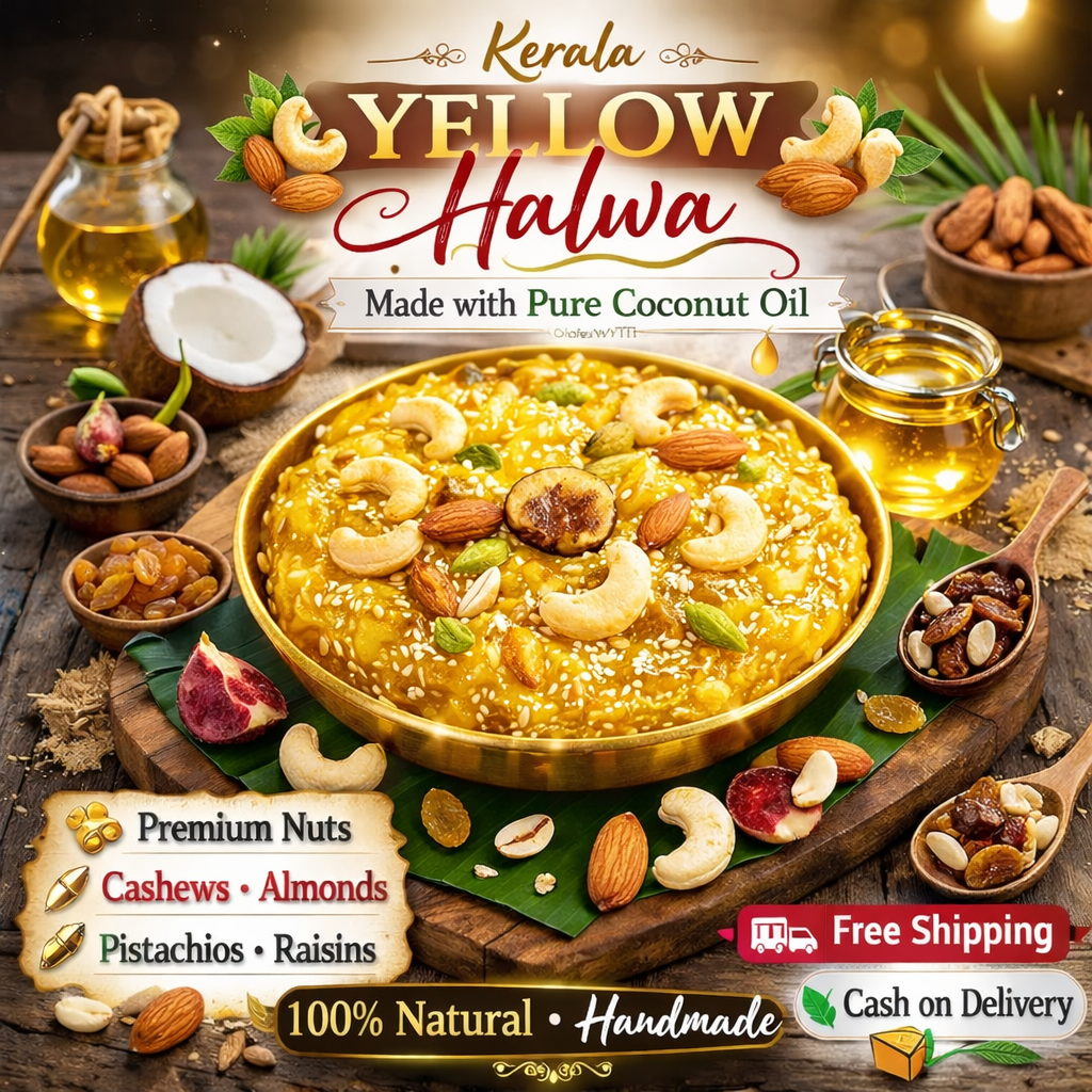 Kerala Yellow Halwa 1kg | Made with Pure Coconut Oil | Traditional Kozhikode Sweet | Soft & Chewy South Indian Dessert