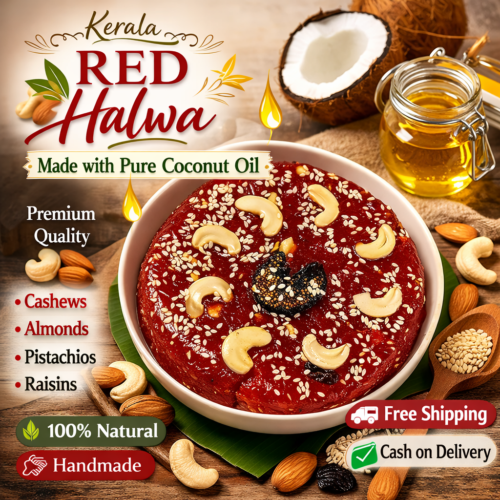 Kerala Traditional Red Halwa – 1kg | Authentic Kozhikode Style Dessert | Made with Pure Coconut Oil | Rich & Chewy South Indian Sweet