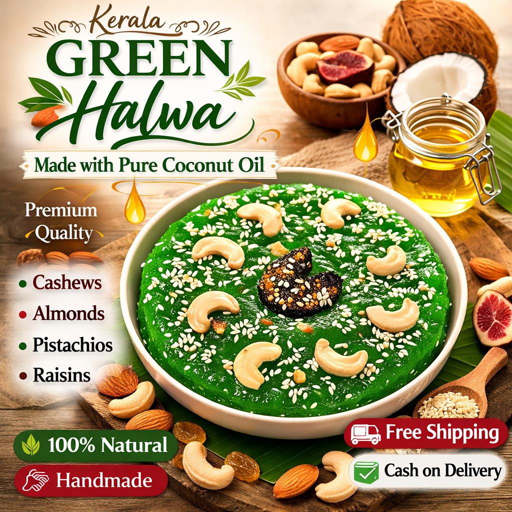 Kerala Green Halwa 1kg | Made with Pure Coconut Oil | Traditional Kozhikode Sweet | Soft & Chewy South Indian Dessert